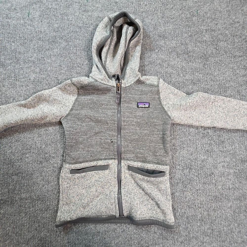 Patagonia Jacket Kids 5T Gray Fleece Hooded Full Zip Pockets Cozy Warm
